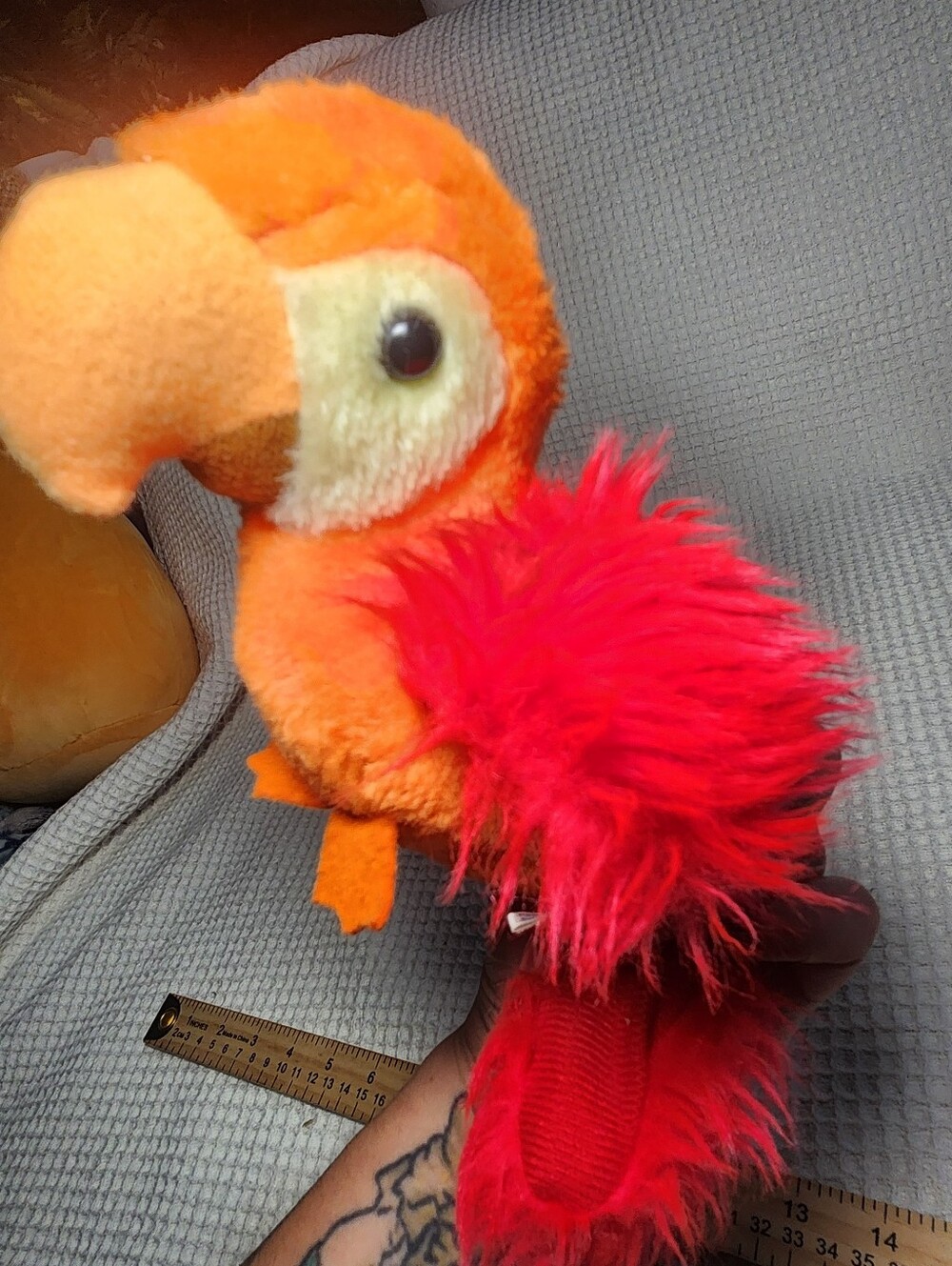 vintage 1981 Applause "Tatoo" orange and red parrot plush toy